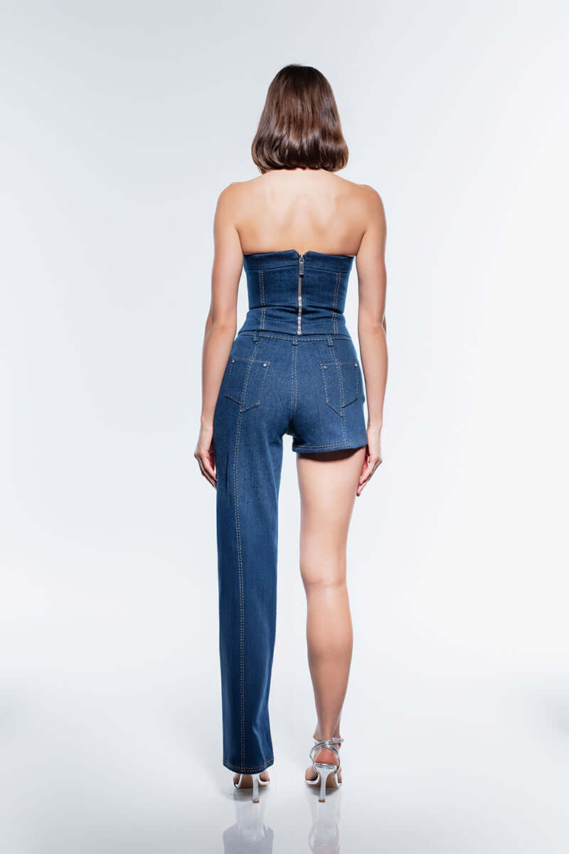 JENDUE Sofia Denim Corset Crop Top-1