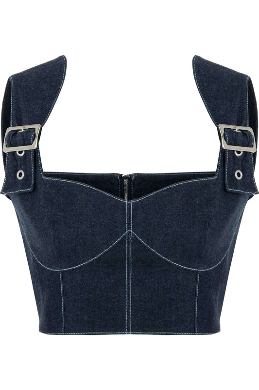 JENDUE Vonk Belted Denim Top | Stylish Jean Crop Top-0