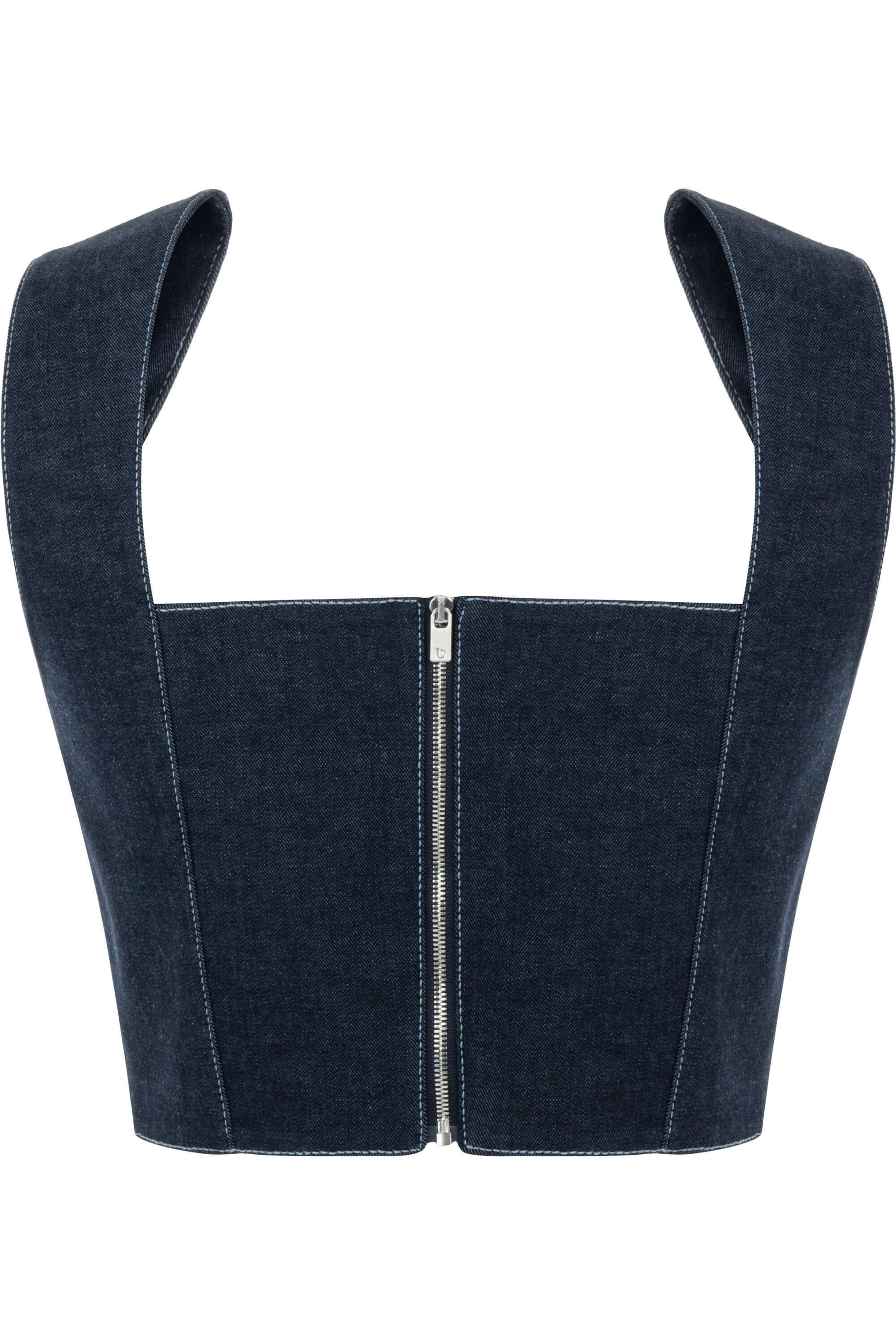 JENDUE Vonk Belted Denim Top | Stylish Jean Crop Top-1