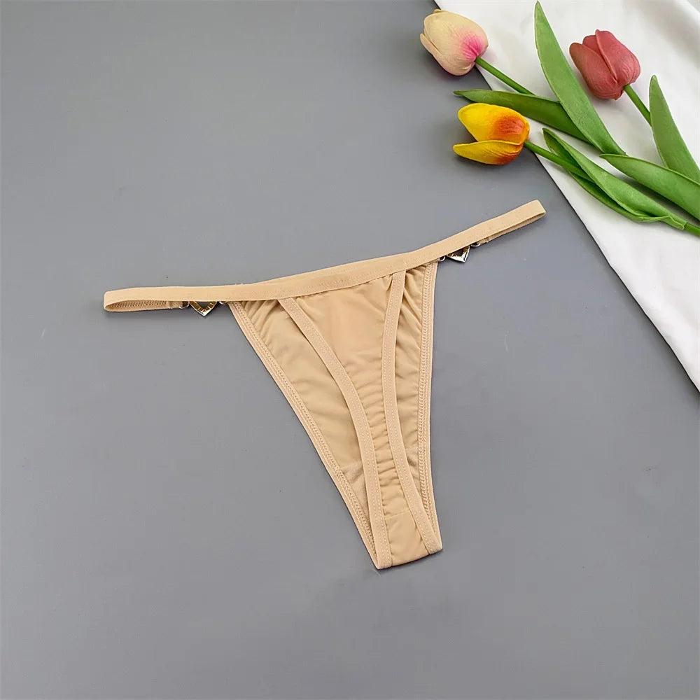 3 Pcs Thin Strap Nylon Thong Women Low Waist Sexy Rhinestone Buckle Underwear Ladies Seamless Ice Silk G-string Panty Plus Size