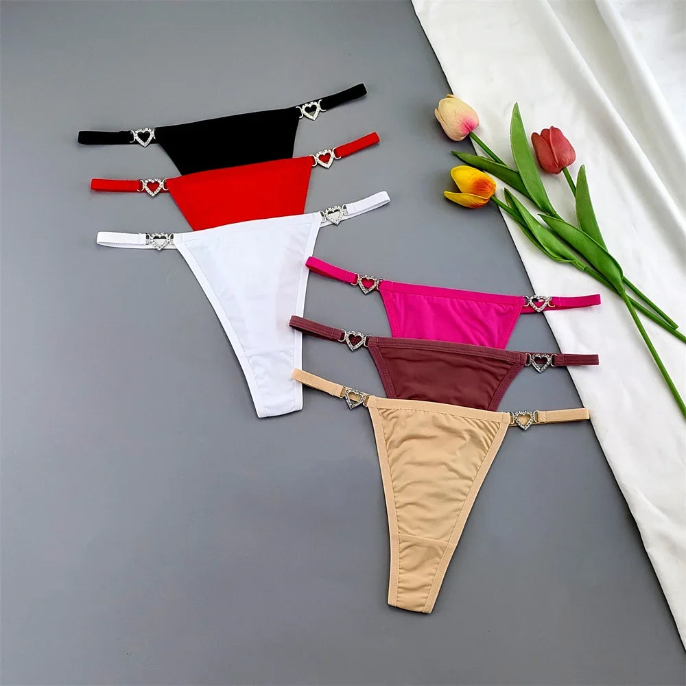 3 Pcs Thin Strap Nylon Thong Women Low Waist Sexy Rhinestone Buckle Underwear Ladies Seamless Ice Silk G-string Panty Plus Size