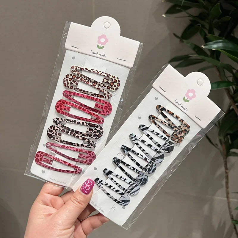 8pcs/set Leopard Print Hair Clips for Women Girls Vintage Geometric Star BB Clips Bangs Hairpins Barrettes Hair Accessories Set