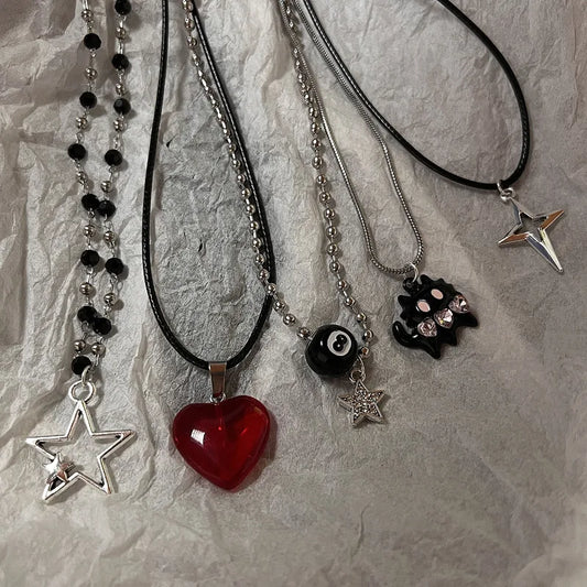 Y2K Silver and Leather Rope Necklaces
