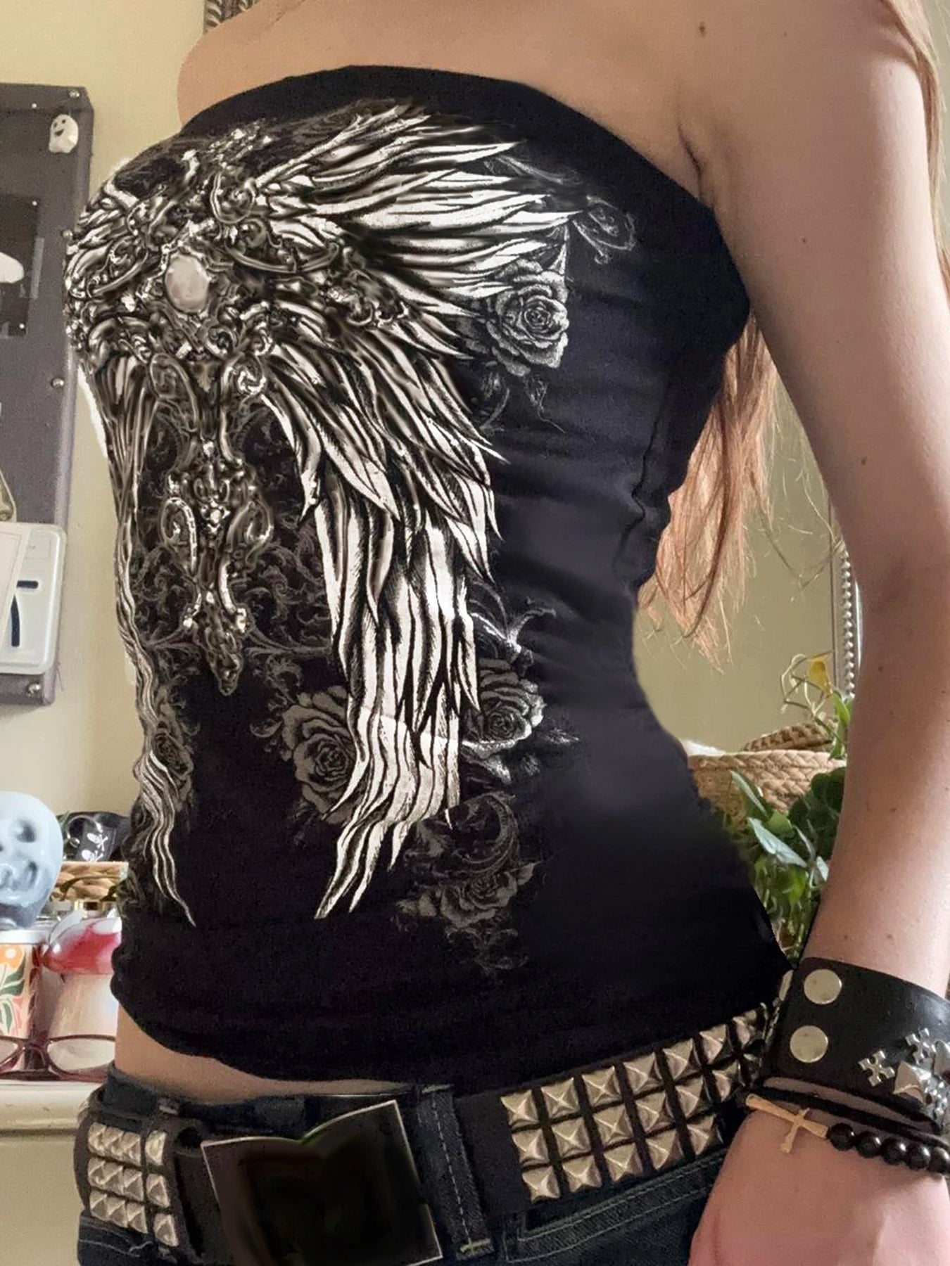 Cuteandpsycho Y2K Sexy Graphic Print Tube Tops for Women Fashion Harajuku Gothic Cute Shirts Slim Streetwear Bodycon 90s Camis