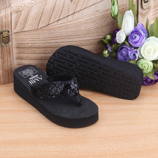 Women's Clip Toe Wedge Flip Flops Summer Platform Beach Sandals Woman Thick Sole High Heeled Eva Slippers Slides Pantuflas Mujer