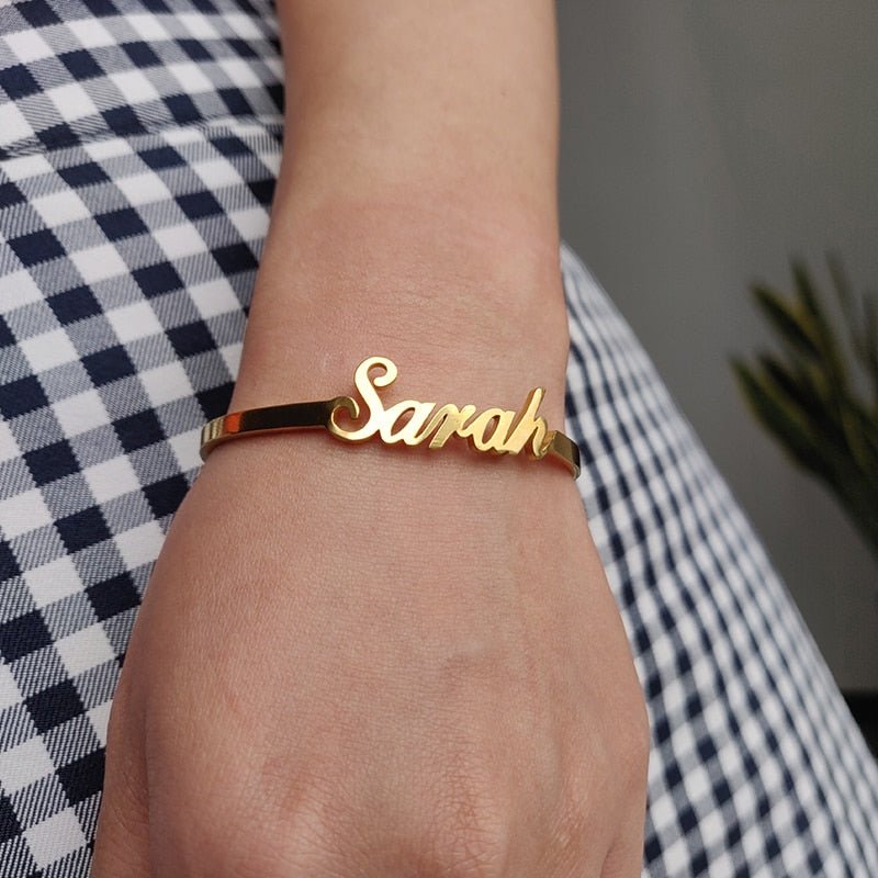 Custom Name Bracelets Bangles Gold Bangle Personalized Name Bangle Stainless Steel Adjustable Nameplate Kids-3