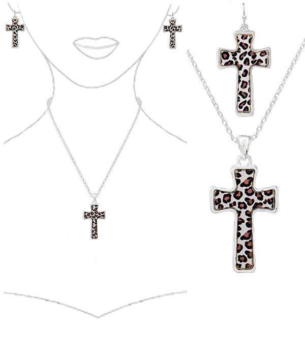 ANIMAL PRINT PATTERN CROSS NECKLACE SET-0