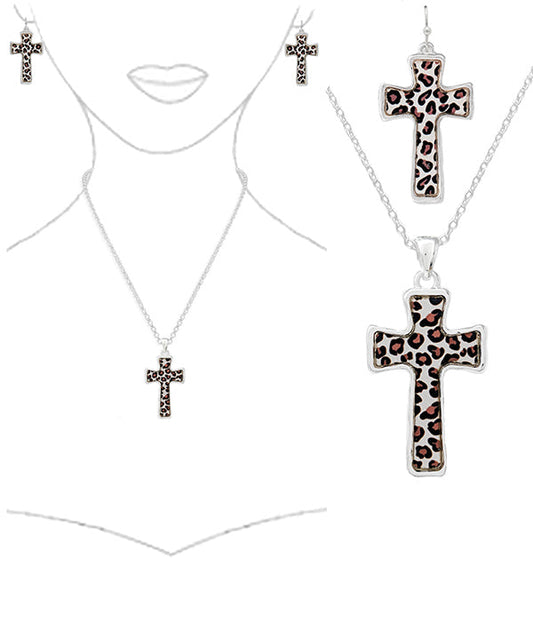 ANIMAL PRINT PATTERN CROSS NECKLACE SET-0