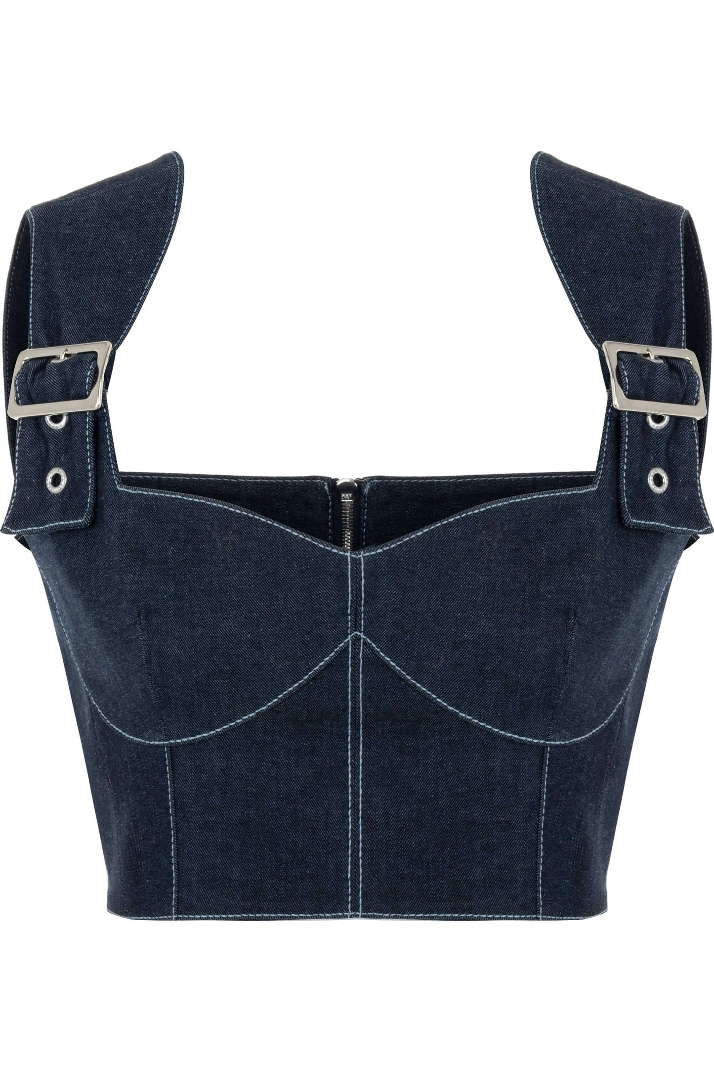 JENDUE Vonk Belted Denim Top | Stylish Jean Crop Top-0