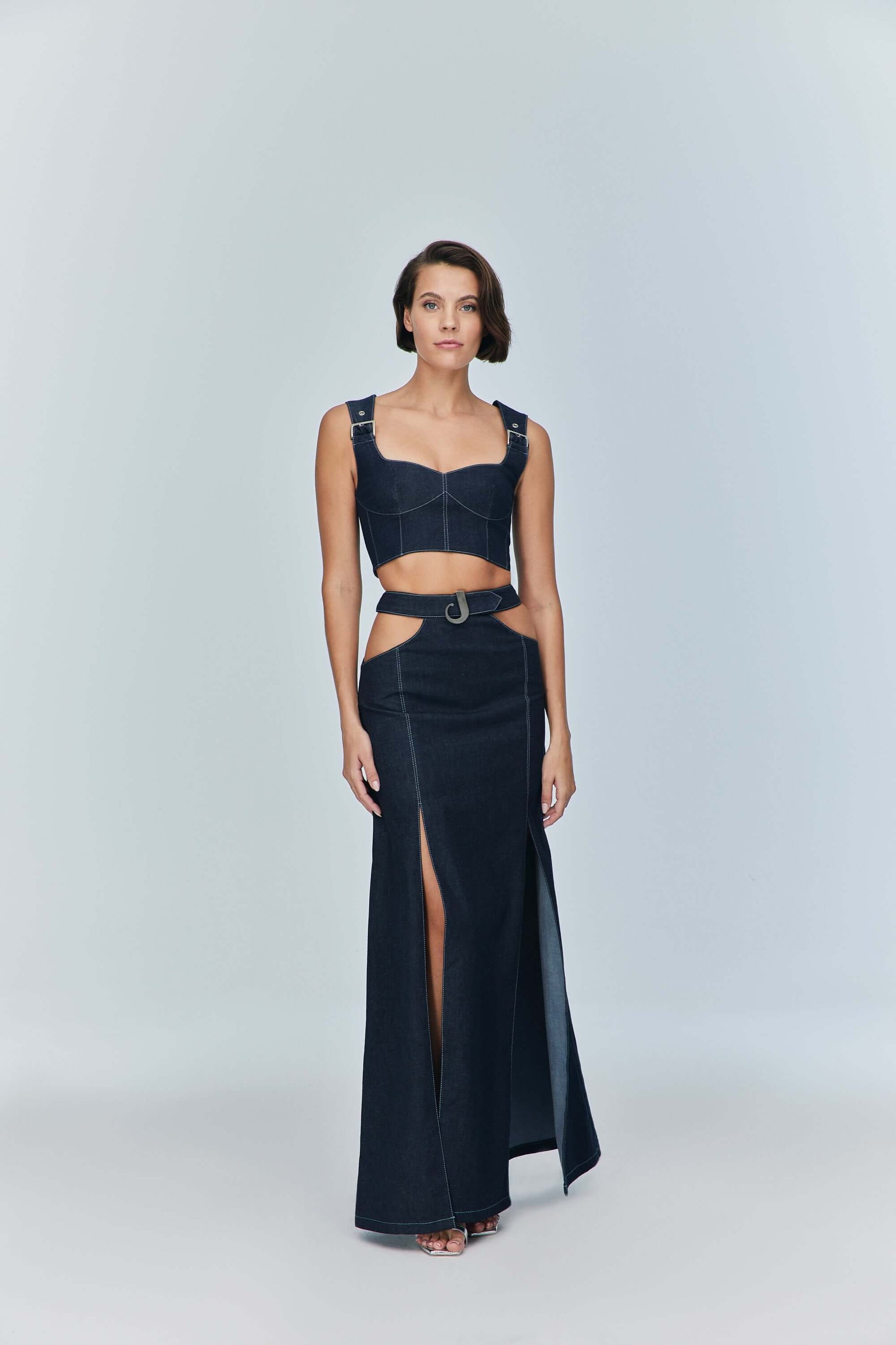 JENDUE Vonk Belted Denim Top | Stylish Jean Crop Top-2