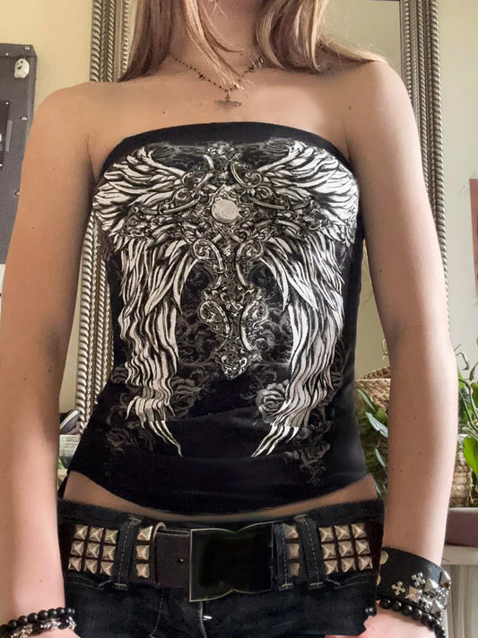 Cuteandpsycho Y2K Sexy Graphic Print Tube Tops for Women Fashion Harajuku Gothic Cute Shirts Slim Streetwear Bodycon 90s Camis