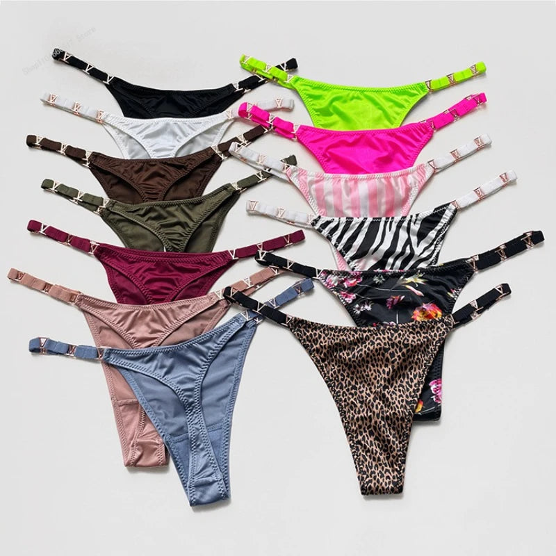 Seamless Sexy Thong Women Underwear Briefs Panties Zebra Flower Low Rise Luxury Metal Buckle G-String Bikini Girls Female Panty