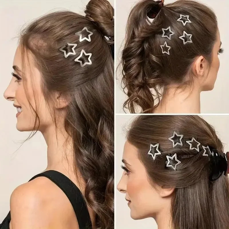 10/25/50/pcs Y2K Silver Star Hair Clips for Girls Metal Snap Clip Hairpins Barrettes Hair Grip Jewel Hair Accessories